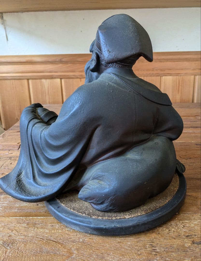 ブロンズ彫刻 時代物 金工師 老人像 鹿 山本孤山作 置物