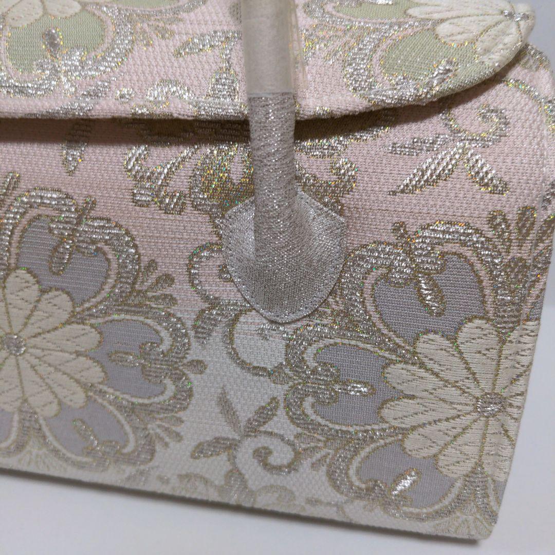 和装バッグ　かぶせ　七宝つなぎ　シルバー　利休バック　ガード加工済　衿秀　和想庵