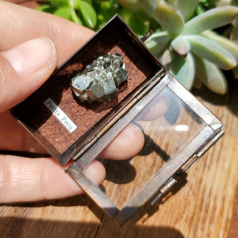 パイライト標本2 ペルー産 標本箱ペンダント 鉱物 標本 箱 アンティーク