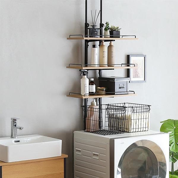 売れてます！！突っ張り ランドリーラック 洗濯機ラック【シャビ―オーク】