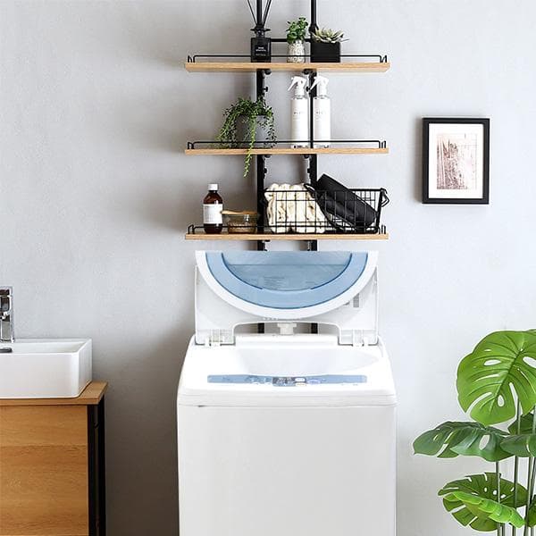 売れてます！！突っ張り ランドリーラック 洗濯機ラック【シャビ―オーク】