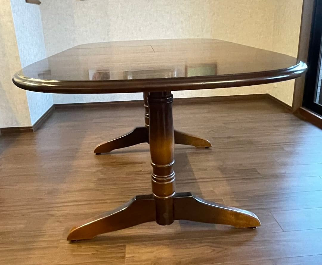 【飛騨家具】キツツキ　木製 楕円形 伸縮式テーブル