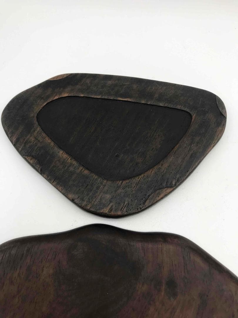 古端渓硯 清時代 蓮型硯 唐木蓋付き 極上品 時代物 初出し物(