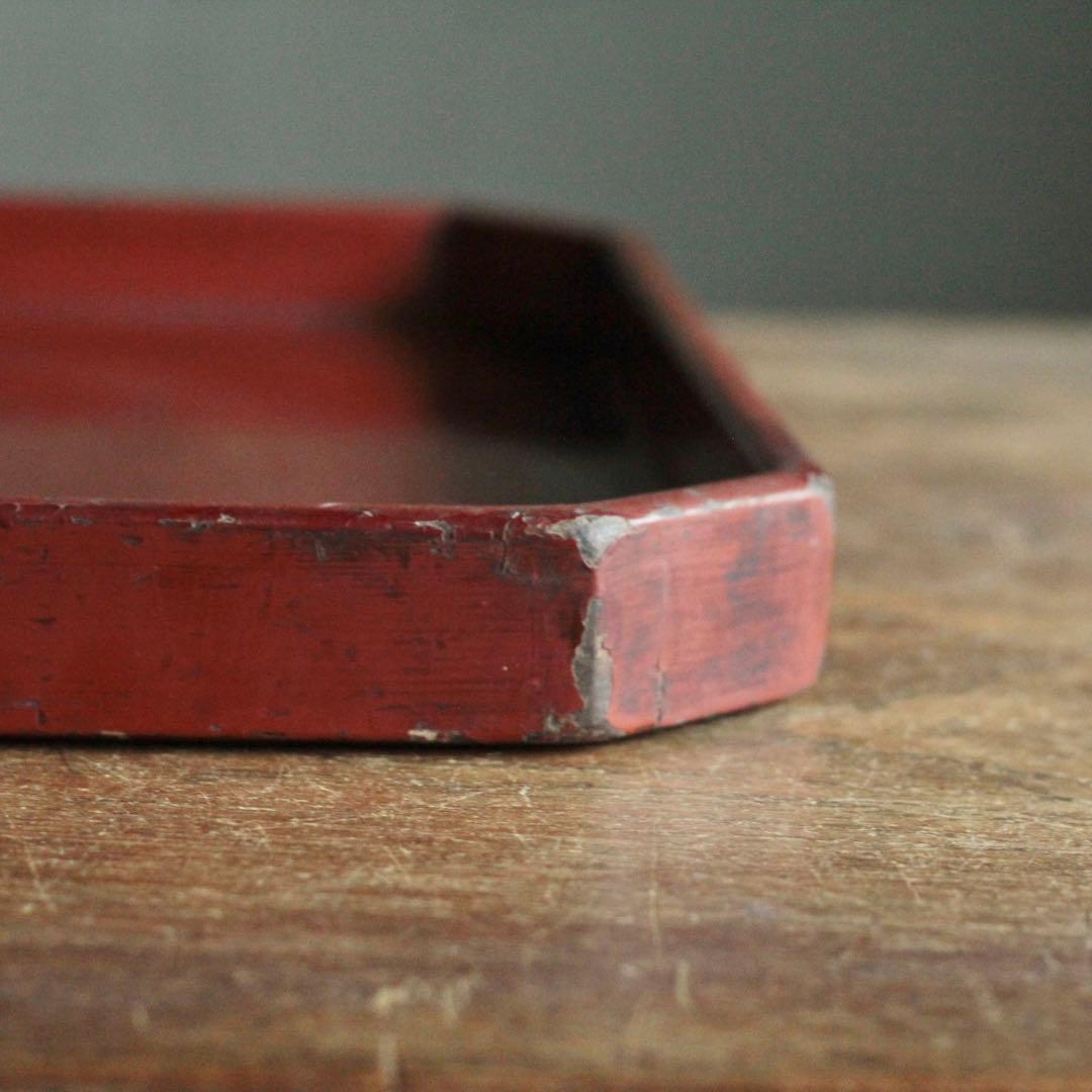 隅切 折敷 朱塗り 盆 古美術 古道具 アンティーク 盆 折敷盆