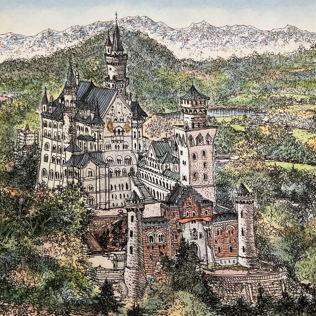 絵画・額縁・版画・織田 義郎・新品未使用・ドイツ・城・美術品