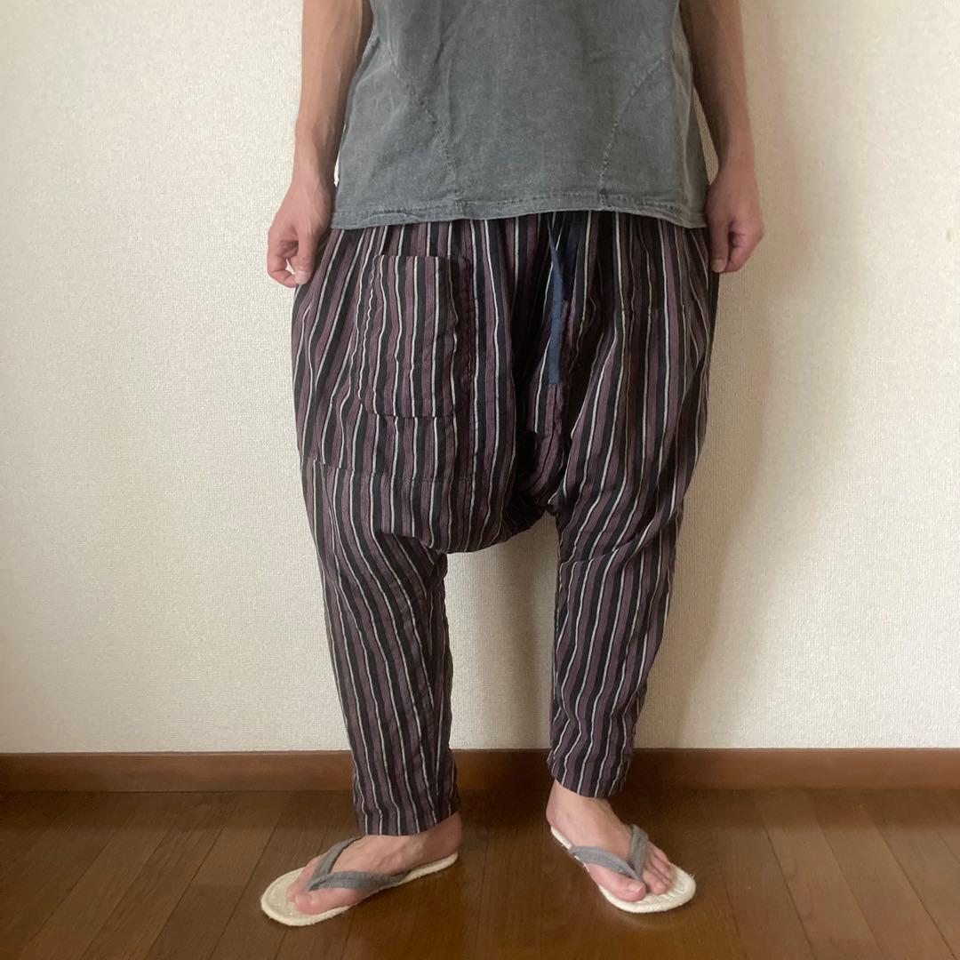 古布リメイク 風呂敷 縞木綿 ピエロもんぺ サルエル モンキーパンツ