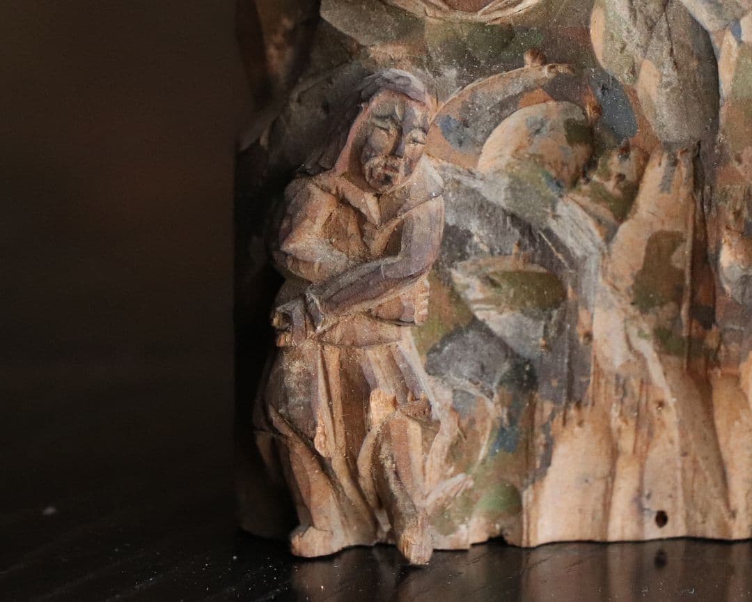 時代 木彫 彩色 不動明王 仏像 高11.3cm 木造 仏教美術【MA467】 美術