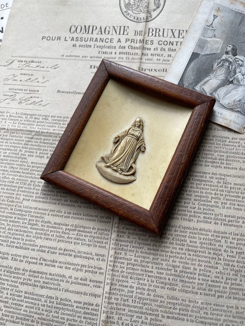 希少】アンティーク聖書と聖母マリア レースのホーリーカードのセット