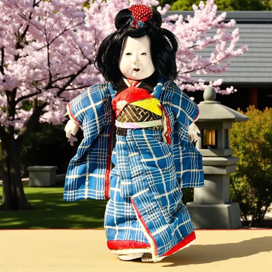 市松人形 明治後期 徳命銘 尺ナキ 朱印 三折れ 江戸風 京阪系 縮緬
