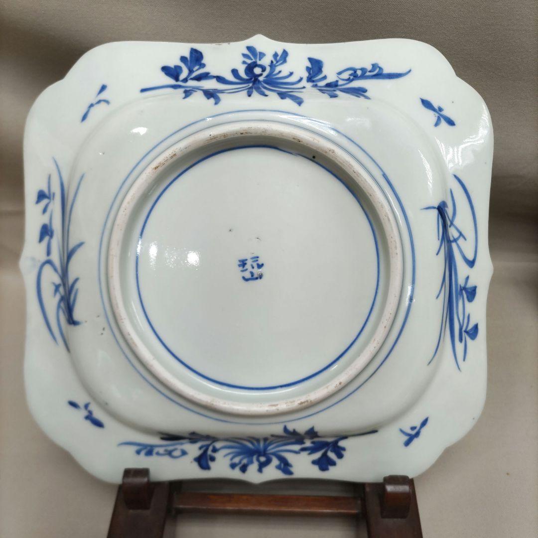 古伊万里青磁　扇面花の図　皿　D585