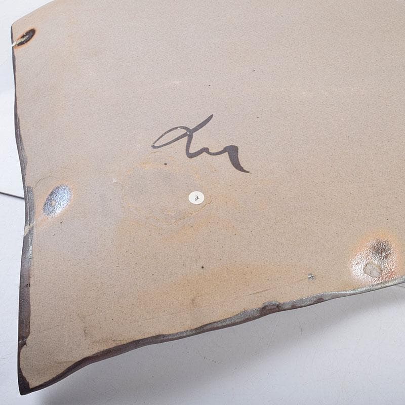 益子焼 堀越美紀作 自然釉 秋桜文 長皿 共箱 N 8681D