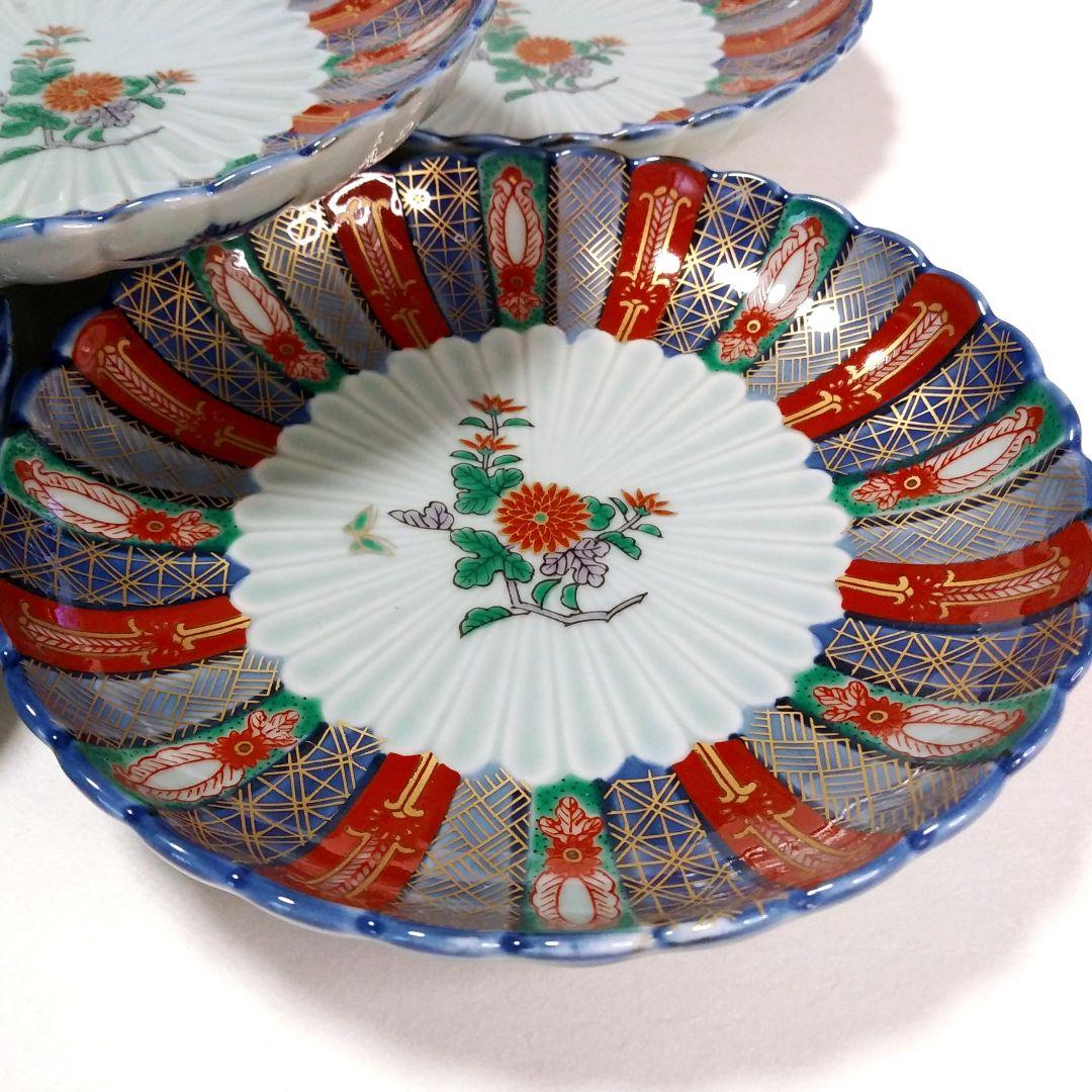 林九郎窯】波佐見焼 金彩 染錦 地紋 菊割 銘々皿・中皿 林