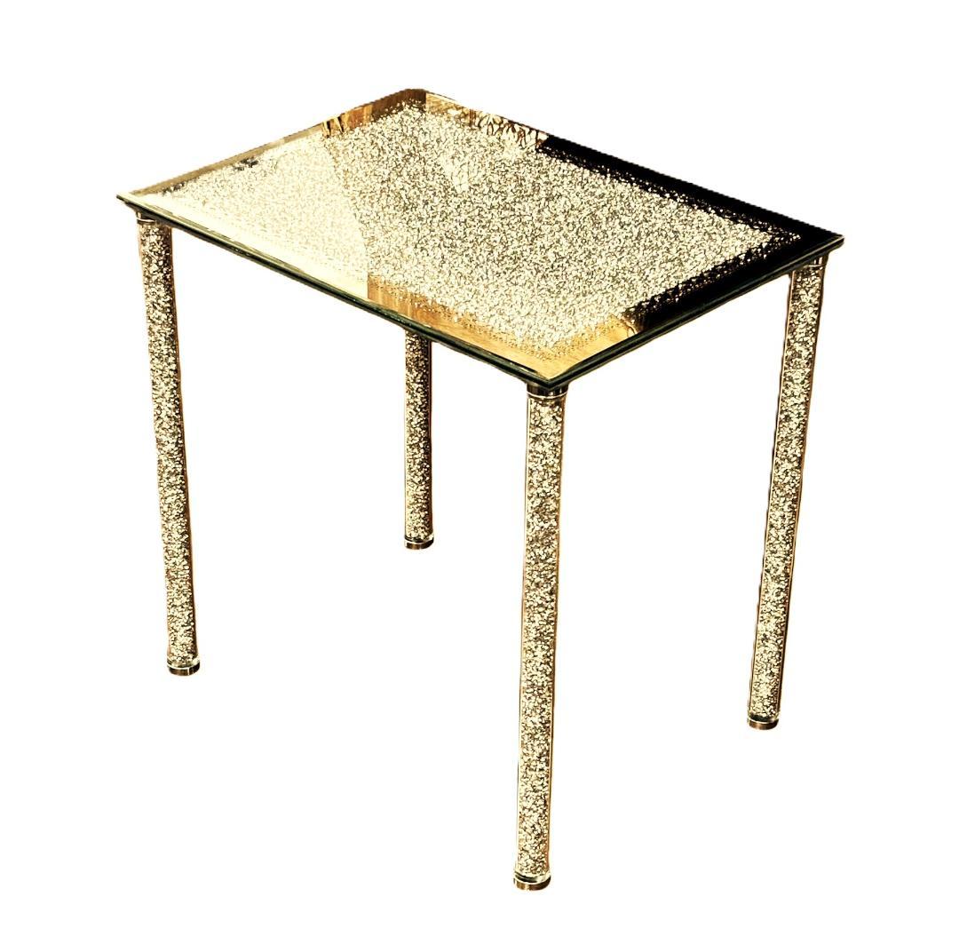 ガラス製 サイドテーブル キラキラ ミニテーブル 組立て式 おしゃれ 姫