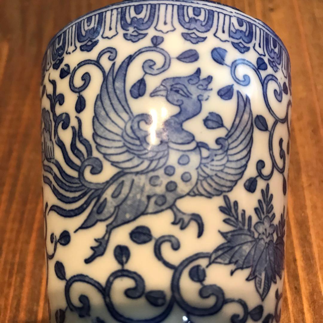 美品 染め付け 鳳凰 唐草 蕎麦猪口 そば猪口 時代物 絵柄が素敵な 美術