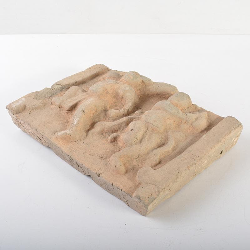 中国 朱泥 人物刻 陶版 壁飾 V R6812