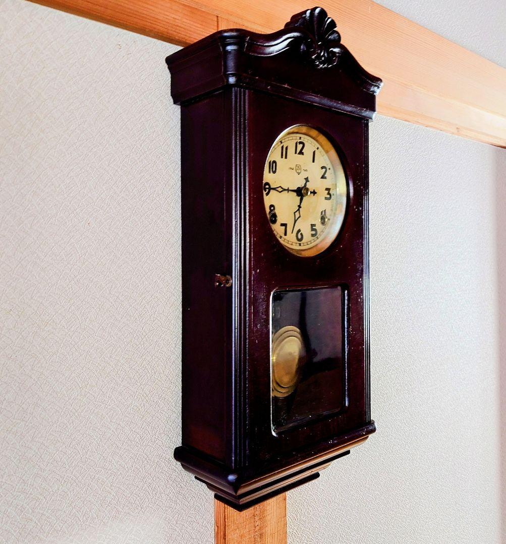 〈完動・美品〉フクロ時計社　宮型ゼンマイ式振り子時計　ボンボン時計古時計