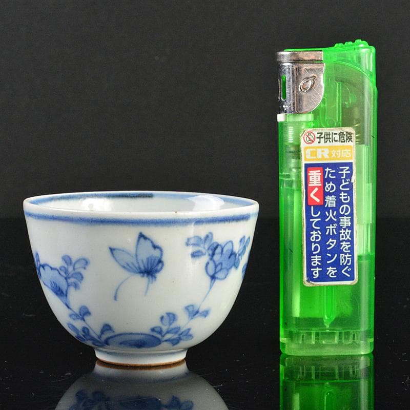煎茶道具　伊万里焼　古伊万里　染付　花蝶文　煎茶碗　五客　時代箱　D　R6222