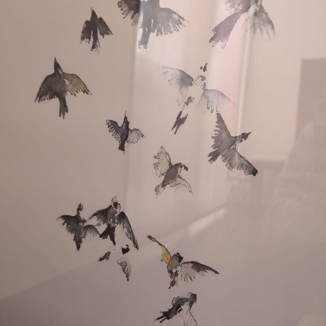 鳥の群れ 水彩画風 アートフレーム 50×70cm 「FLYING　HIGH」