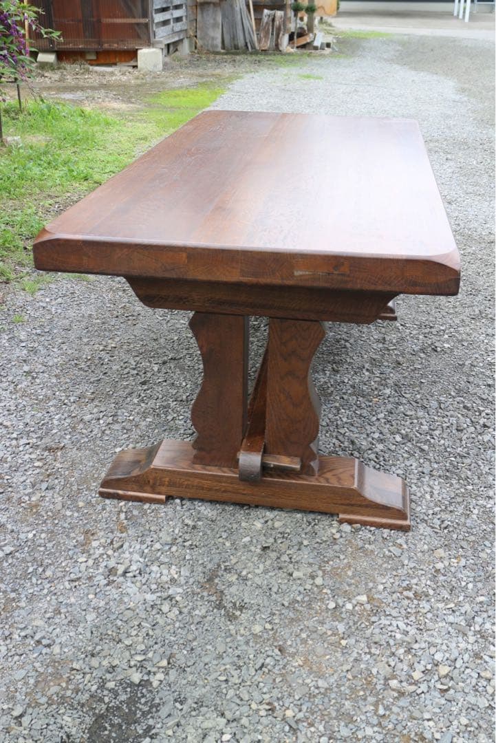 天然木総ナラ材ダイニングテーブル　重厚天然総オーク無垢ハープ型楔脚購入時70万！