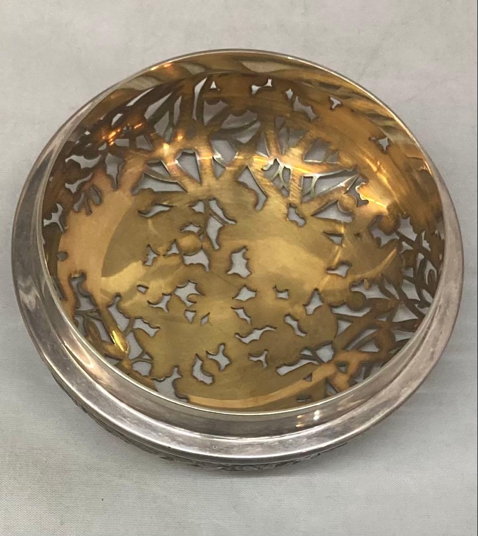 B507s「青瓷袴腰 香炉」諏訪蘇山作純銀四君子肉彫火舎　松與堂造　共箱　京都