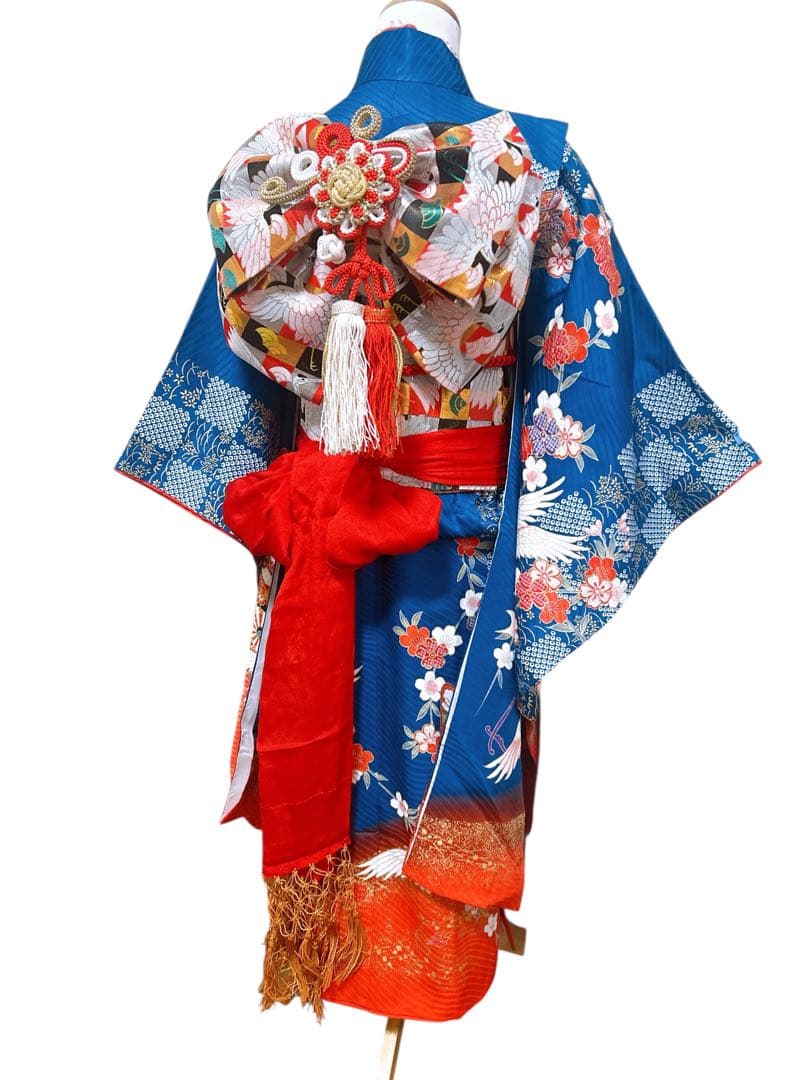 本格正絹着物♡七五三　7歳　女の子　フルセット　一式　藍色　鶴　古典柄