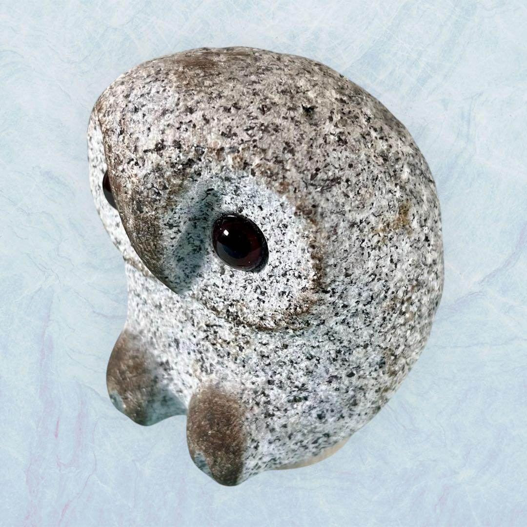 希少】フクロウ 石彫 大小2点セット 野本昌広 ふくろう 梟 置物 オブジェ