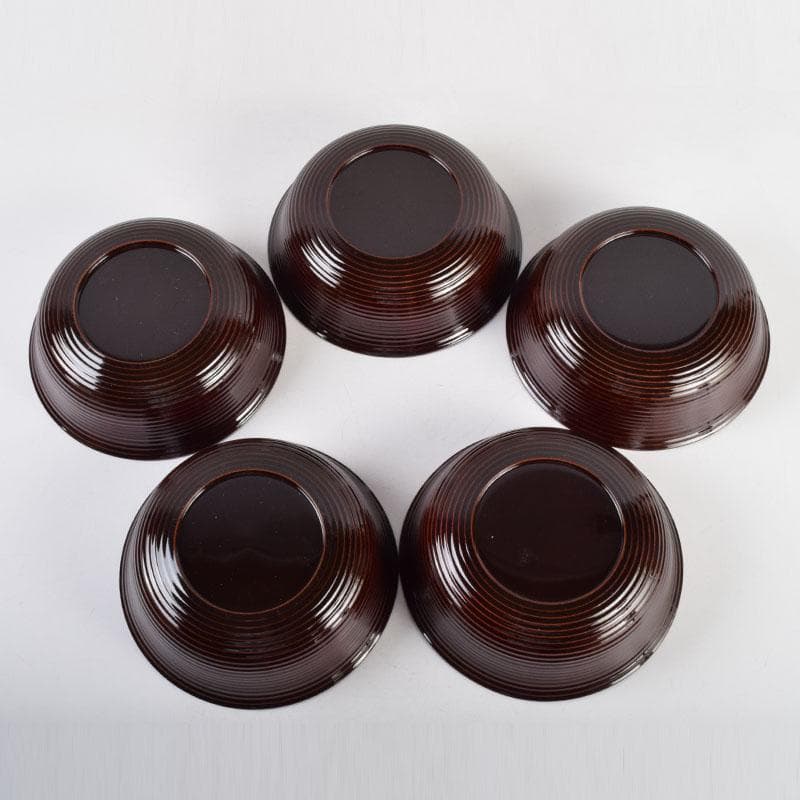 和食器　茶懐石　岡本漆専堂造　溜塗　呂久呂目鉢　五客　共箱　V　8935