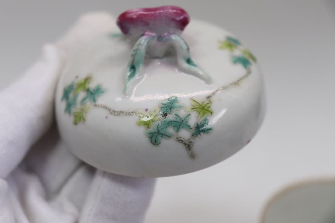 中国　粉彩　花鳥紋茶入　洪憲年製　送料込み0930