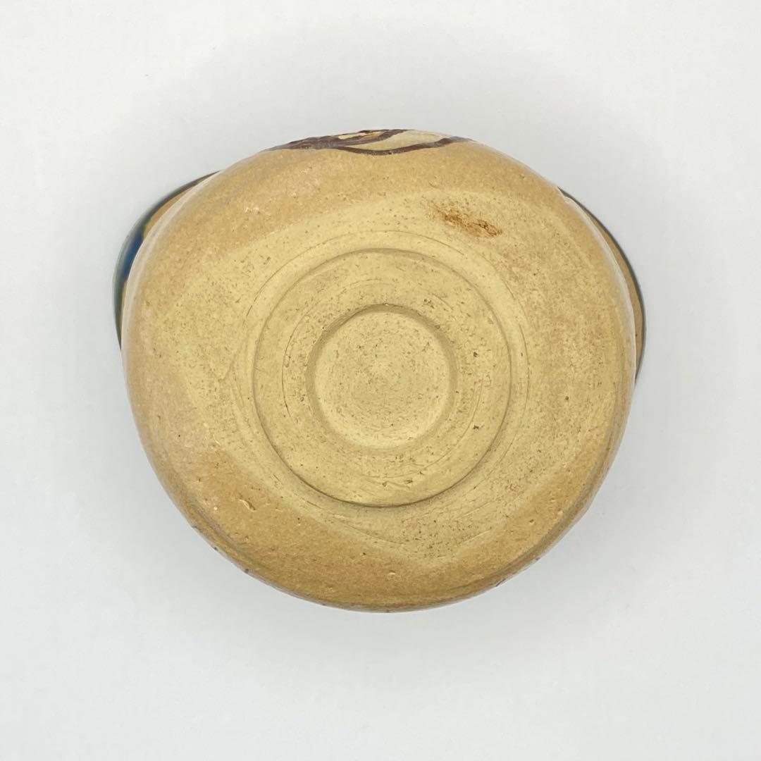 井口海仙宗匠書付 茶碗 赤織部 巴紋 三右衛門合作 共箱入 茶道具 茶盌