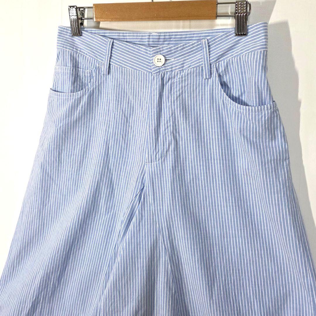 MM6メゾンマルジェラ【36】フレアパンツ 水色 キュロットストライプ　夏