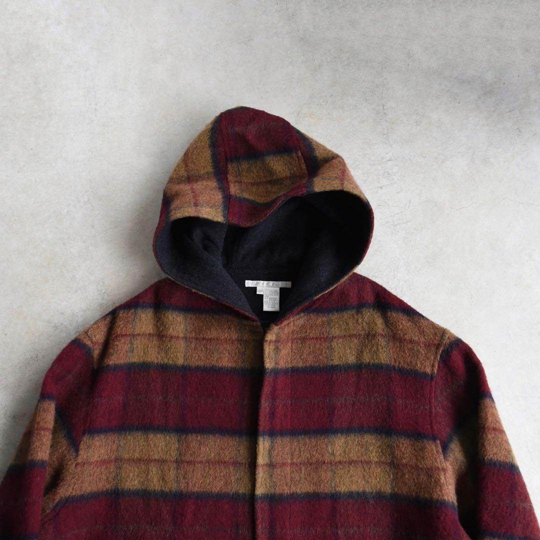 90s ペリーエリス チェック ウールモヘアコートUSA製 L レアヴィンテージ