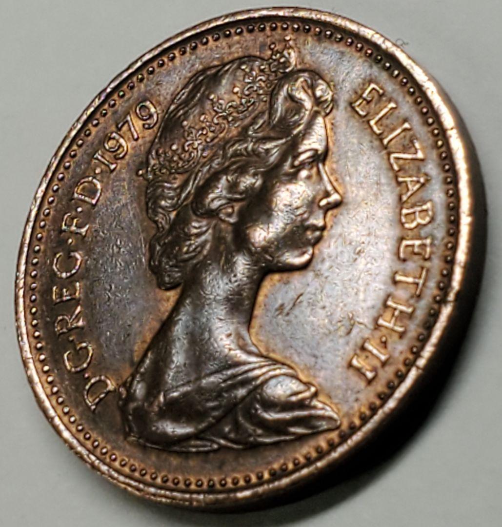 ○ヴィンテージイギリス1ペニー1979年エリザベス2世 落とし格子ブルー