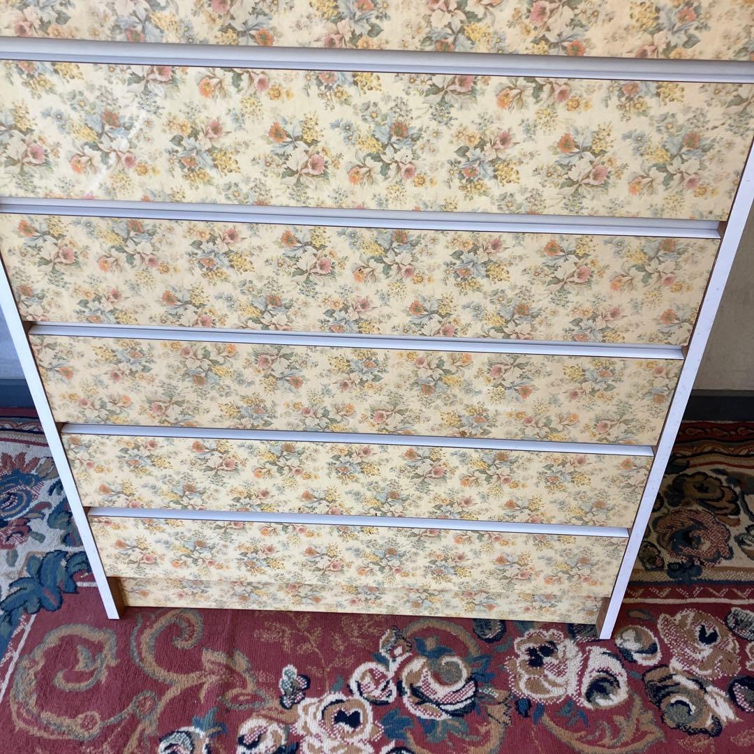 昭和レトロ 花柄 木製チェスト 7段タンス 古家具 ビンテージ