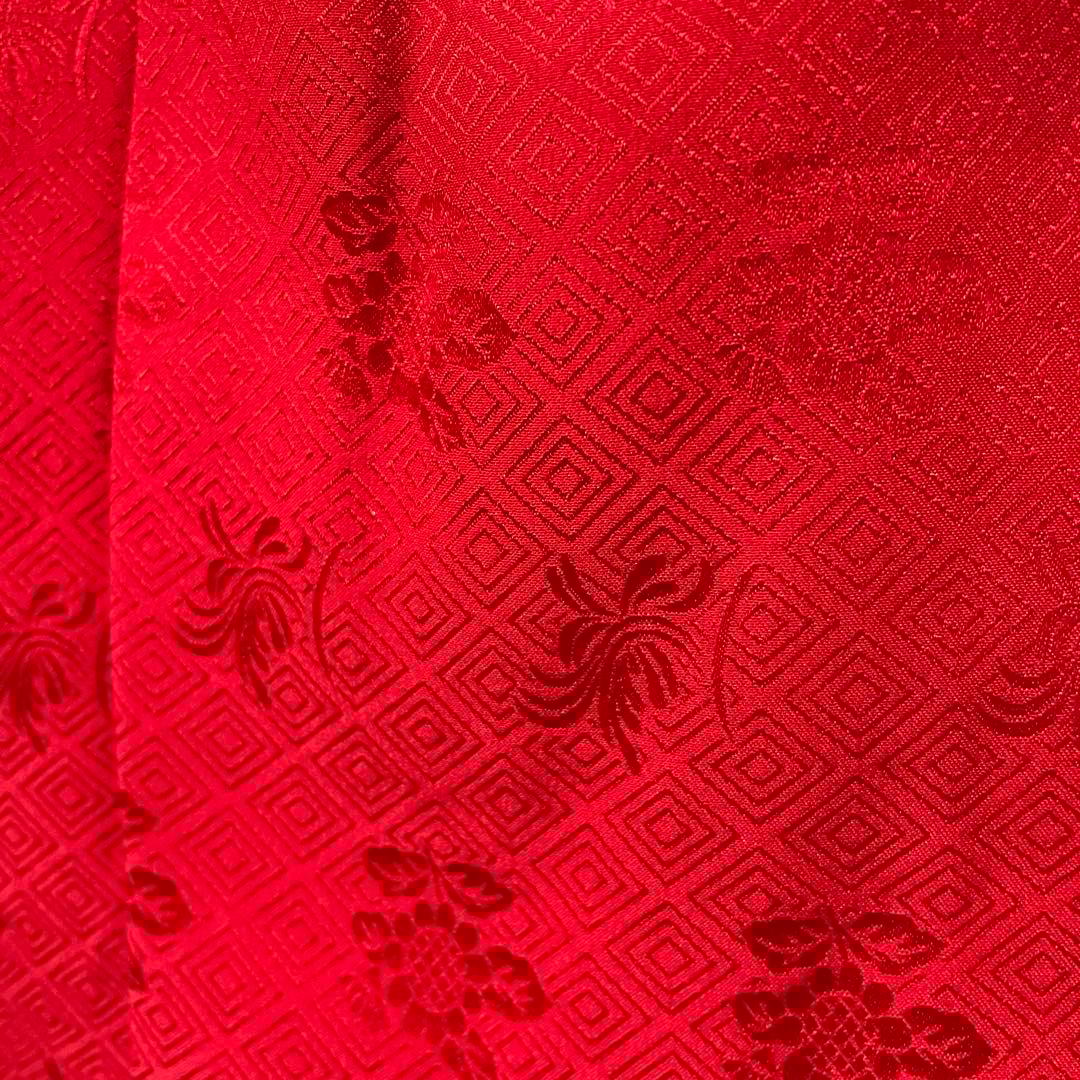 □ラス1 七五三　正絹女児用被布コート　菱文様　可愛い花柄　赤