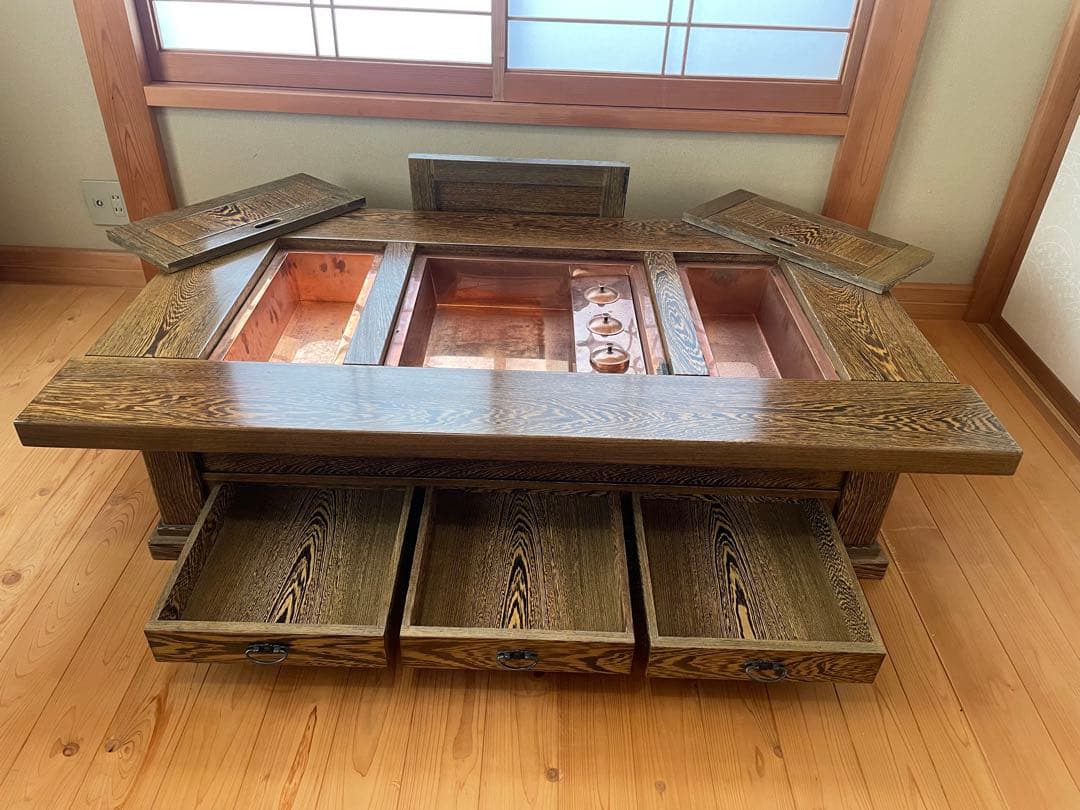 囲炉裏テーブル 火鉢 無垢材 昭和レトロ 大きめ 囲炉裏テーブル 大きめ
