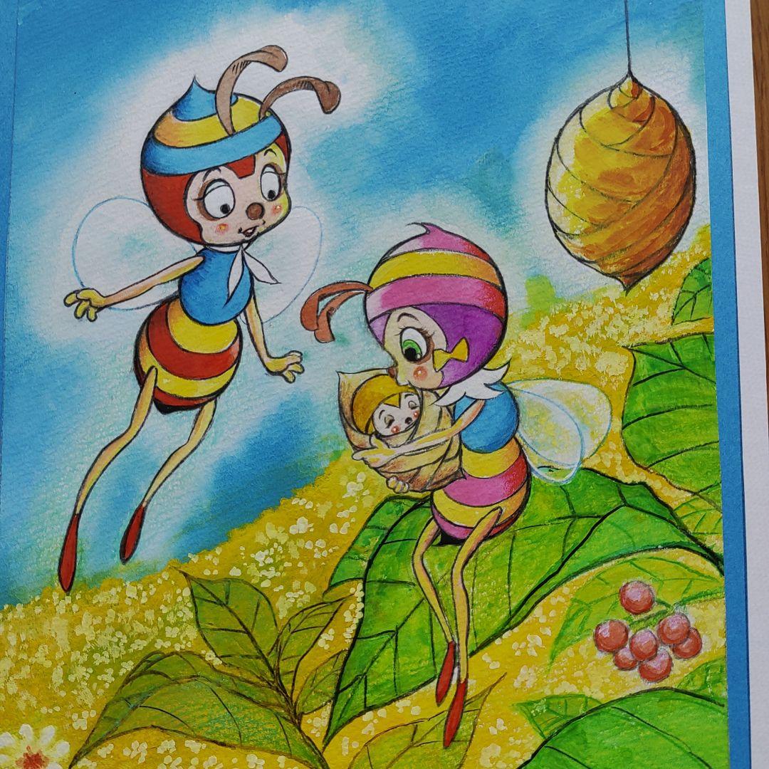 みなしごハッチ ハッチとア ヤとみのむしの子 肉筆原画 新みなし