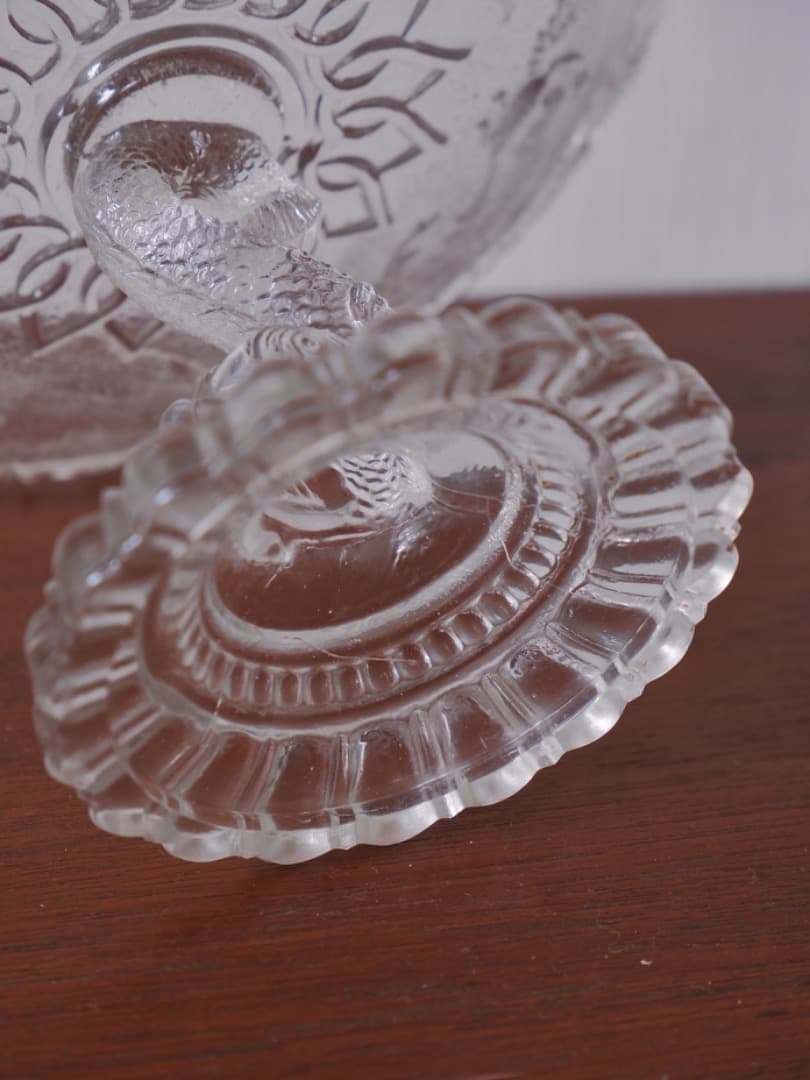 フランス 19世紀 ヴィクトリアンガラス 菓子器 高足皿 アンティークQ2206