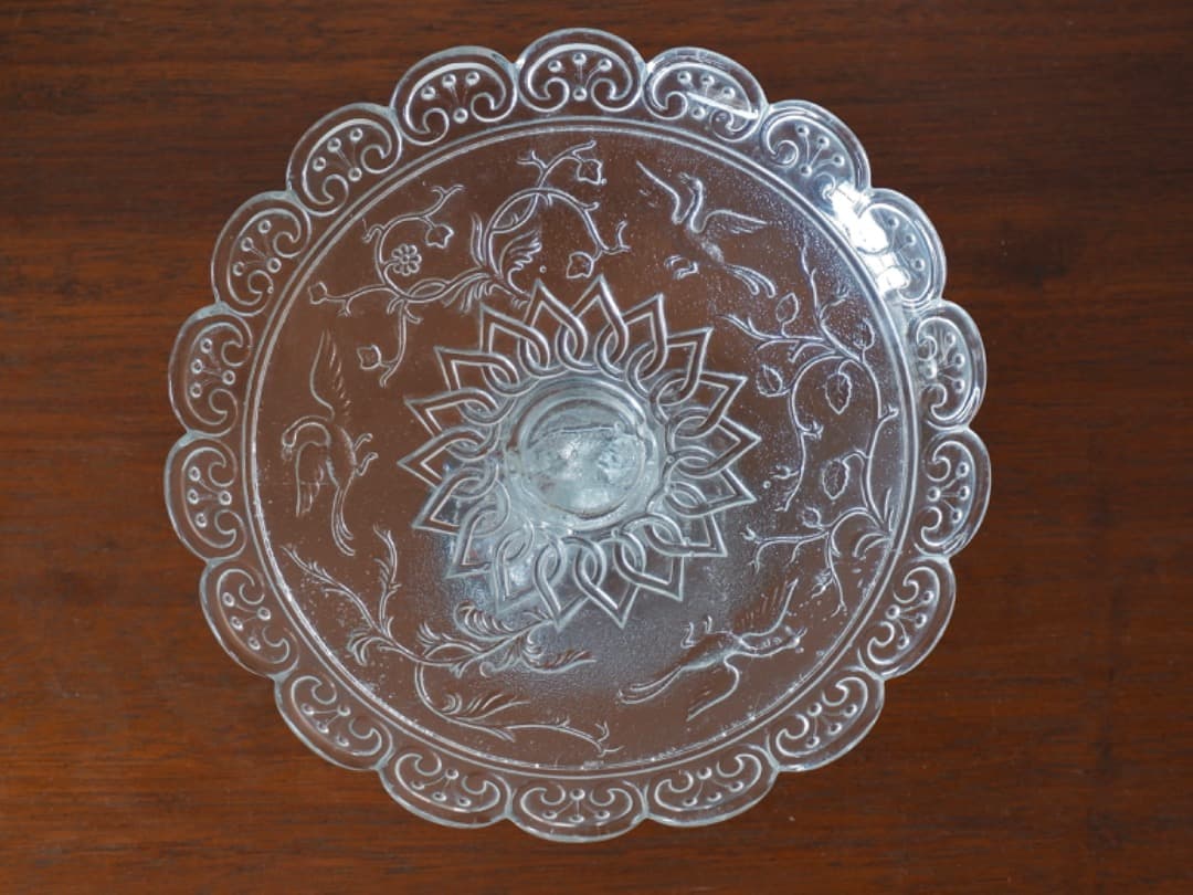 フランス 19世紀 ヴィクトリアンガラス 菓子器 高足皿 アンティークQ2206