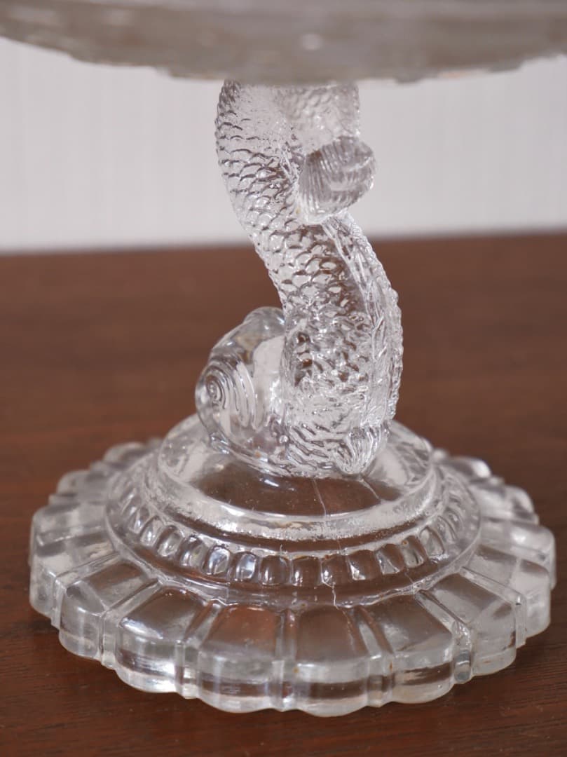 フランス 19世紀 ヴィクトリアンガラス 菓子器 高足皿 アンティークQ2206