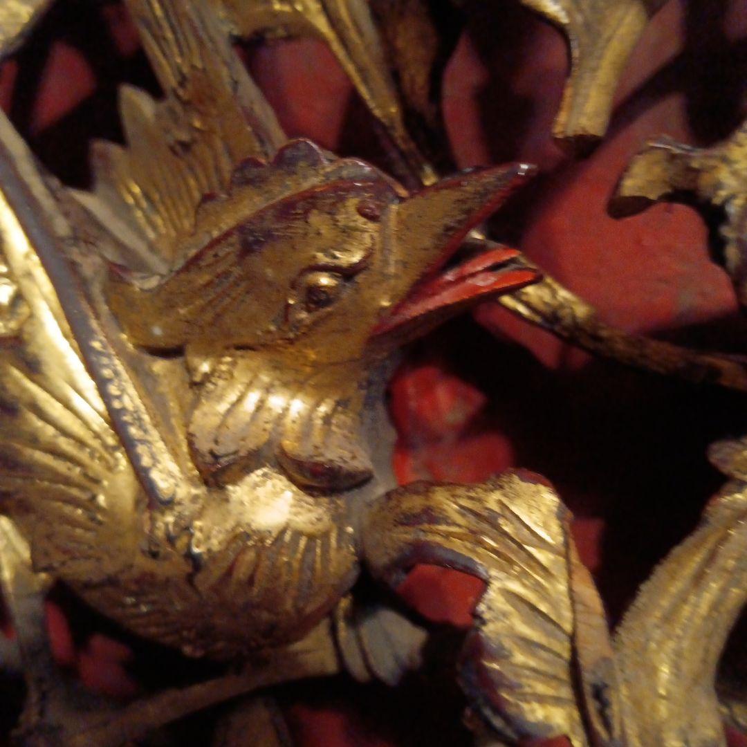 木彫工芸品 花鳥図 透かし彫り 金塗り オブジェ アンティーク
