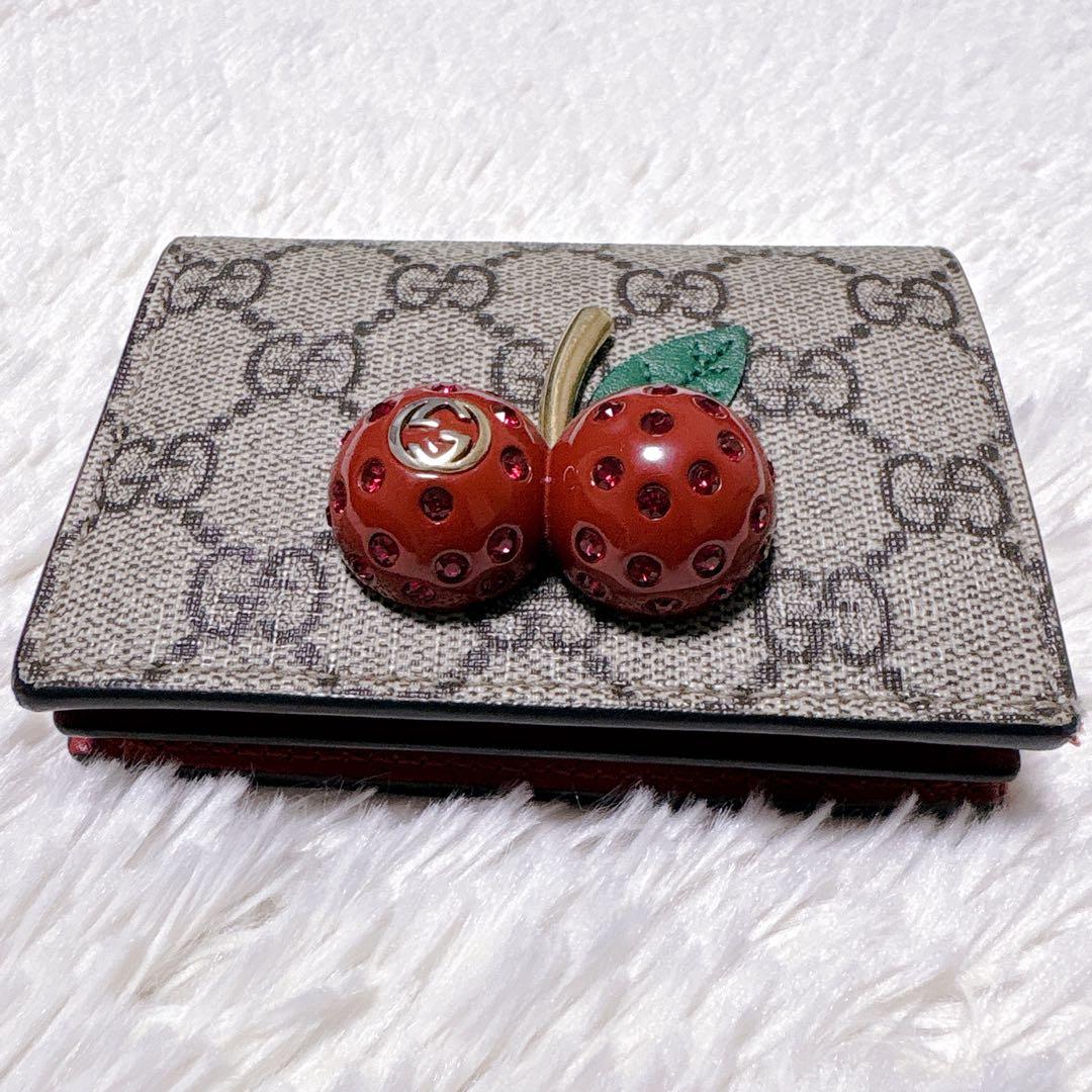 ♡ストーン完備♡GUCCI 二つ折り財布 チェリー GG柄 さくらんぼ ロゴ