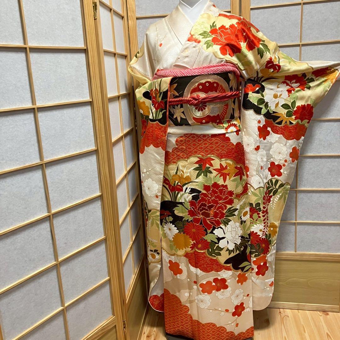 波乗りジョニー様［7180］振袖 草花文 駒刺繍 成人式 卒業式 正絹 着物 袷 7180］振袖 4点セット 草花文 駒刺繍 成人式 卒業式 正絹 着物 袷 -