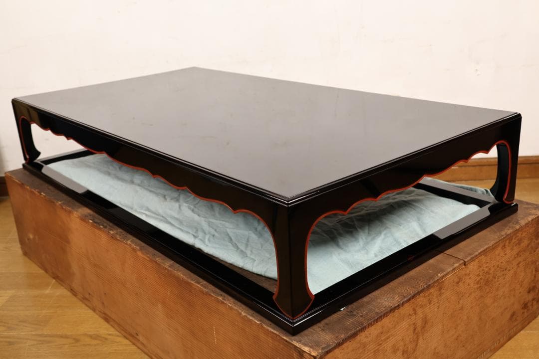 時代漆器　特大　京都高級漆器　美濃屋 監製　厚物式 平卓　黒塗　床飾　漆芸品
