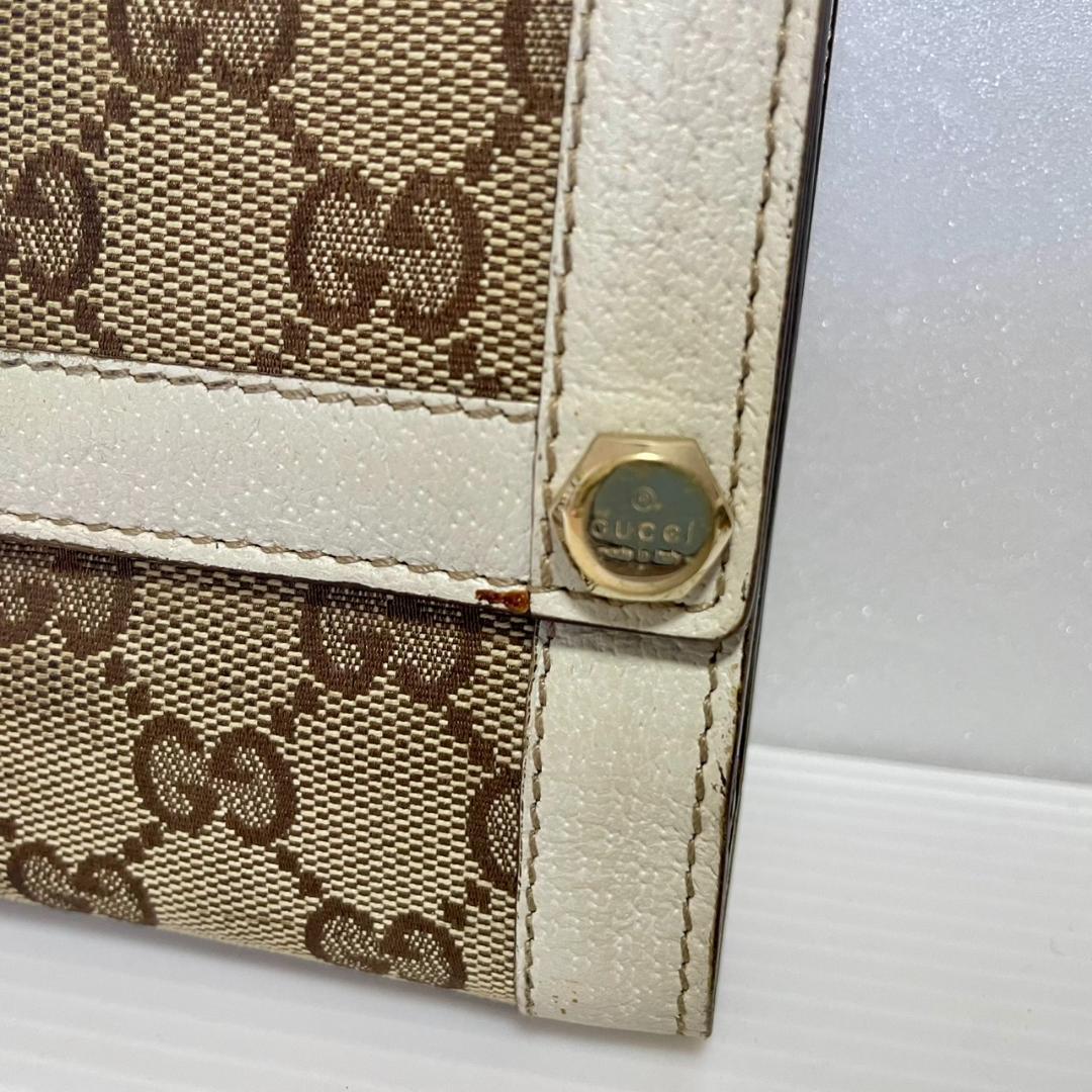 GUCCI グッチ 二つ折り財布 GGキャンバス ホワイト系 Wホック - メルカリ