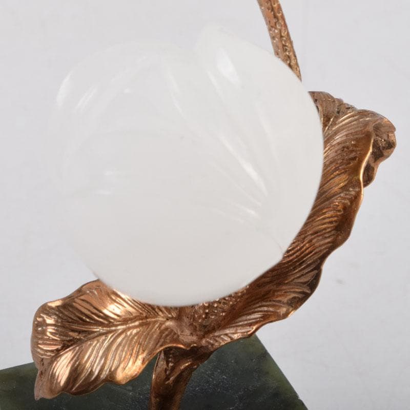 中国 松源工芸 玉石白玉彫刻 花 置物 証書・ケース・箱付 C 9108