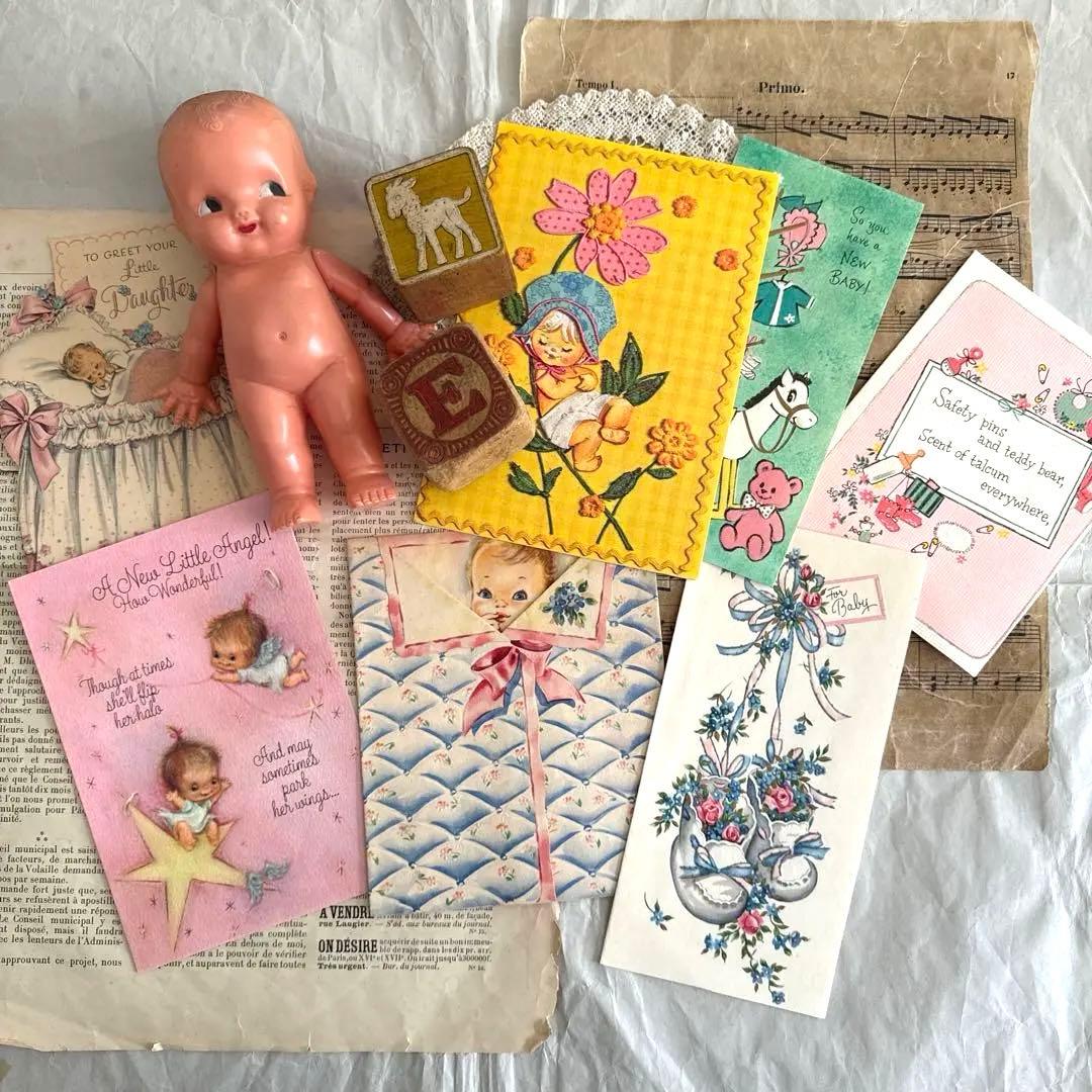 可愛いビンテージのグリーティングカード①ベビー洋書ジャンク