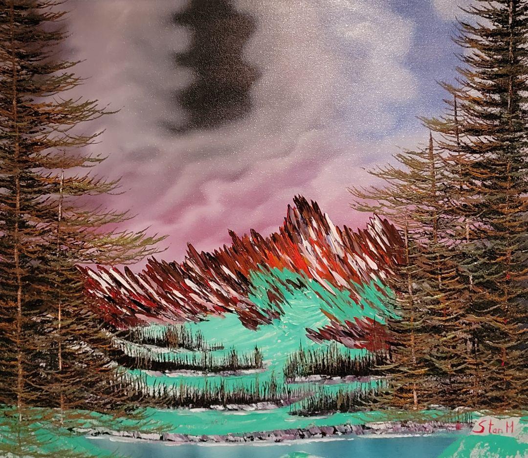 絵画 Mountain waterfall