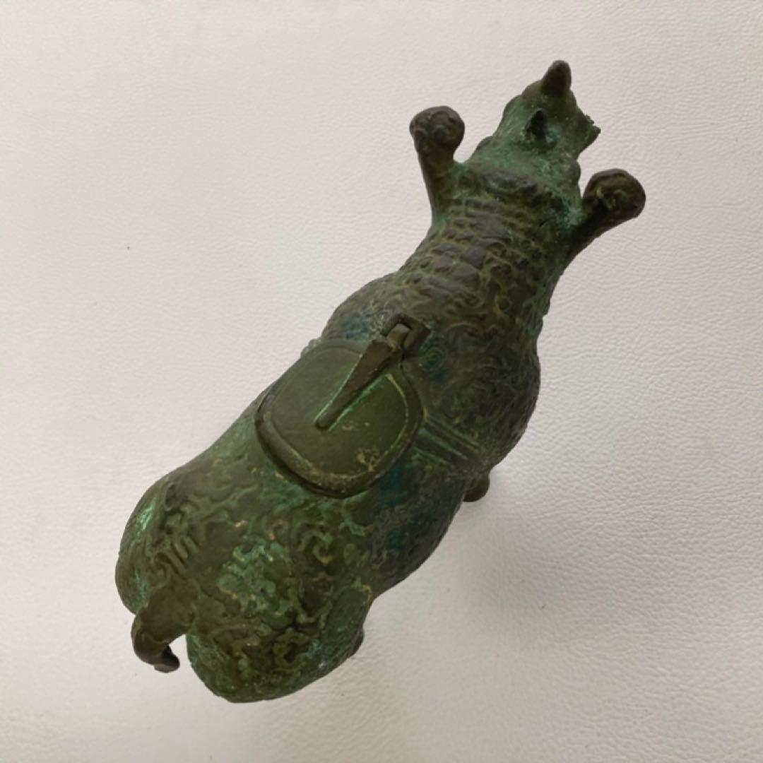 古いサイの置物 動物 銅製 オブジェ 香炉 工芸品 古美術 骨董品 レトロ