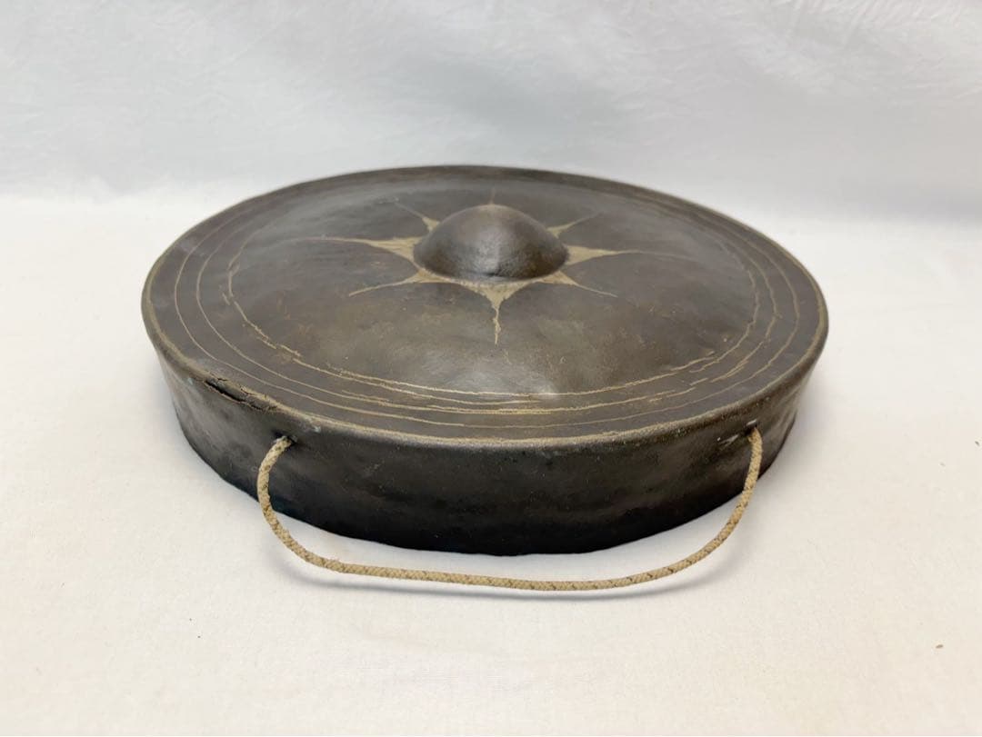 茶道具 古銅 銅鑼 桴付 仏教歌舞伎打楽器 鐘鳴物 重さ約1.3kg