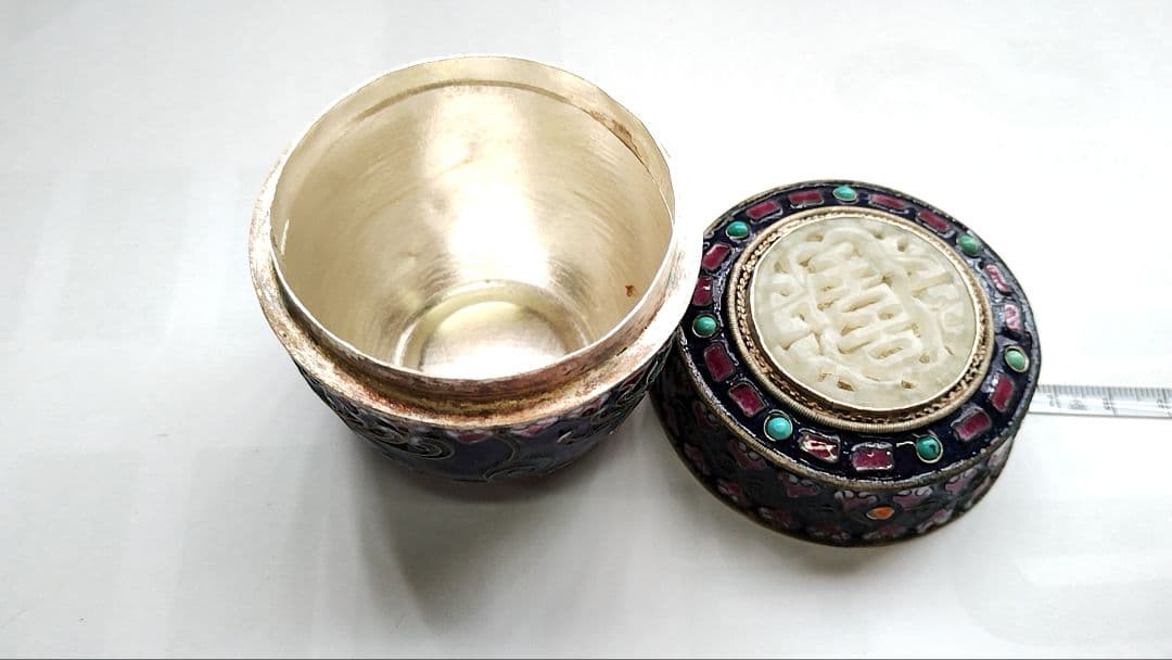 中国美術 銀七宝花文棗 青棗 青い小物入 ジュエリーボックス 箱もの